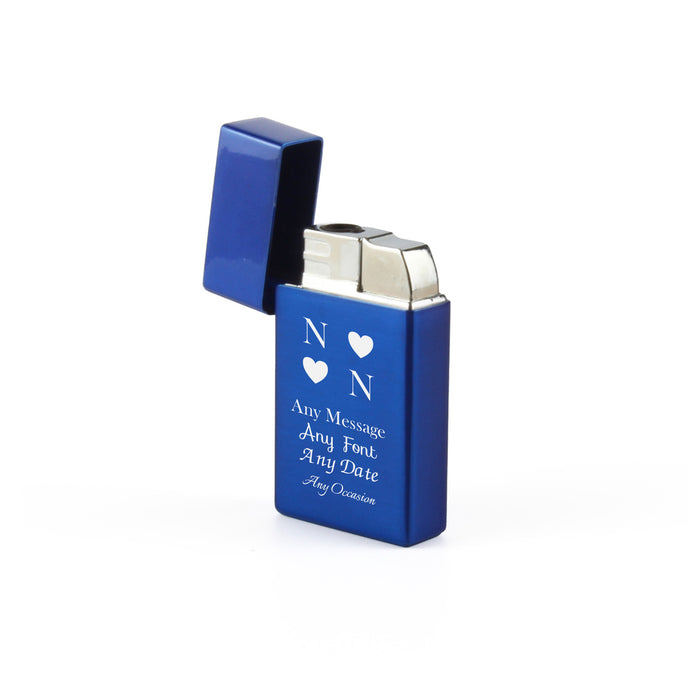 Engraved Jet Gas Lighter Blue Heart Initials Gift Boxed - The Gift Cabin UK