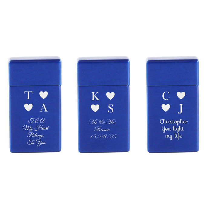 Engraved Jet Gas Lighter Blue Heart Initials Gift Boxed - The Gift Cabin UK