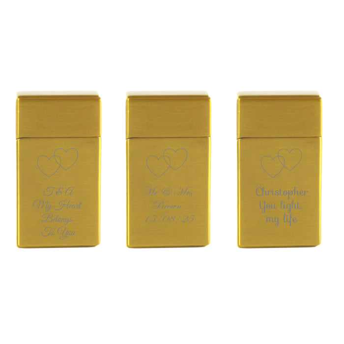 Engraved Jet Gas Lighter Gold Overlapping Hearts Gift Boxed - The Gift Cabin UK