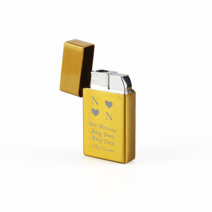 Engraved Jet Gas Lighter Gold Heart Initials Gift Boxed - The Gift Cabin UK