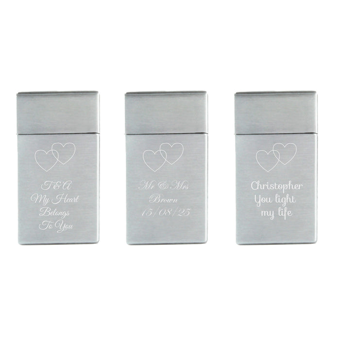 Engraved Jet Gas Lighter Silver Overlapping Hearts Gift Boxed - The Gift Cabin UK