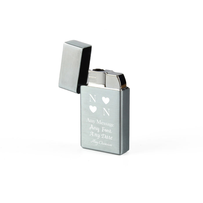 Engraved Jet Gas Lighter Silver Heart Initials Gift Boxed - The Gift Cabin UK