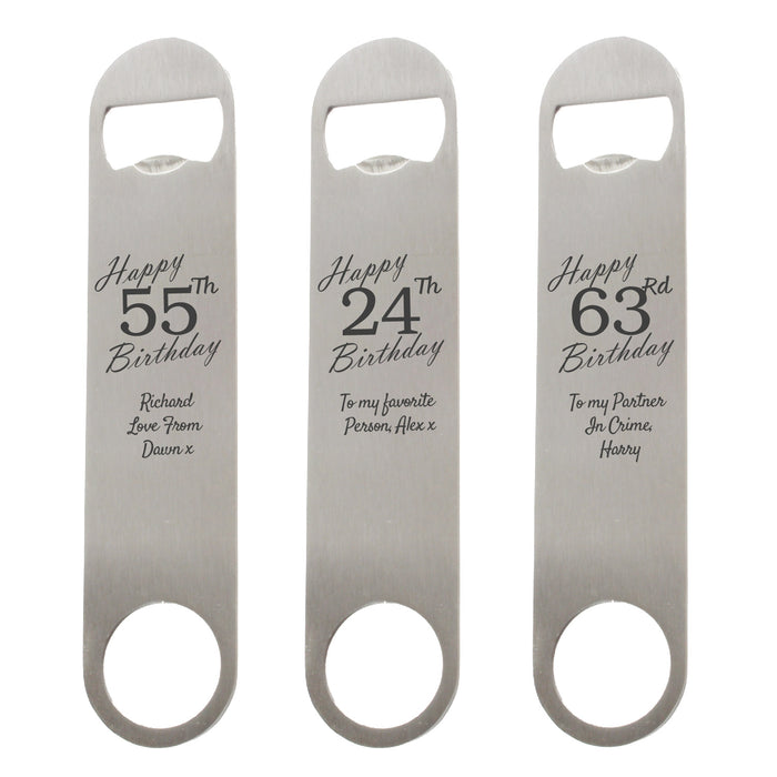 Engraved Large Steel Bar Blade Bottle Opener Happy Custom Number Birthday - The Gift Cabin UK