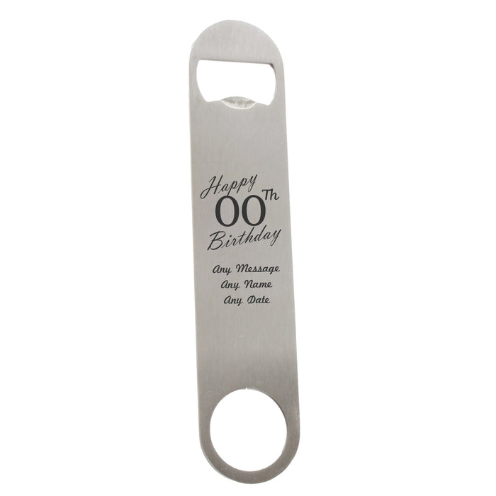 Engraved Large Steel Bar Blade Bottle Opener Happy Custom Number Birthday - The Gift Cabin UK