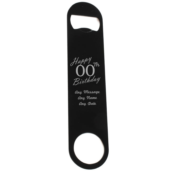 Engraved Large Black Steel Bar Blade Bottle Opener Happy Custom Number Birthday - The Gift Cabin UK