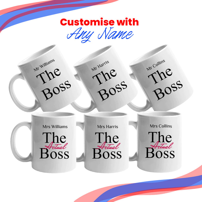 His and Hers Mug Set, The Boss and The Actual boss, 11oz/312ml Mugs - The Gift Cabin UK