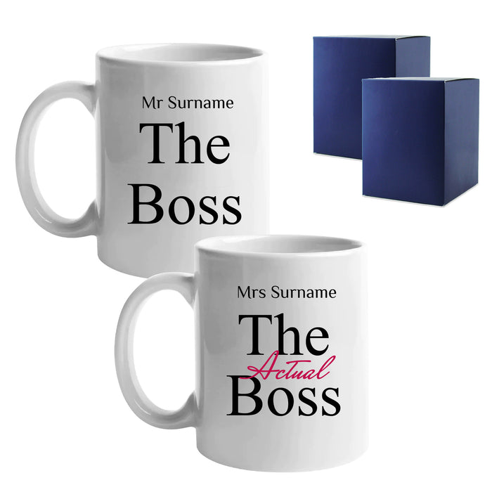 His and Hers Mug Set, The Boss and The Actual boss, 11oz/312ml Mugs - The Gift Cabin UK