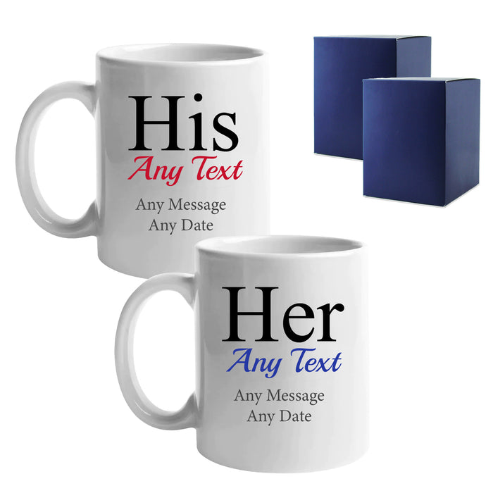 His and Hers Any Text Mug Set, Gift Boxed, Ceramic 11oz/312ml Mugs - The Gift Cabin UK