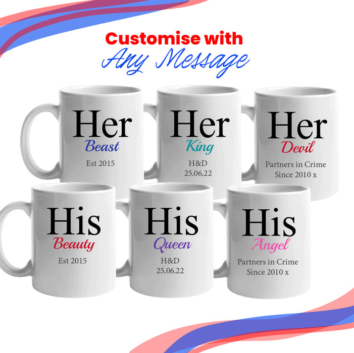 His and Hers Any Text Mug Set, Gift Boxed, Ceramic 11oz/312ml Mugs - The Gift Cabin UK