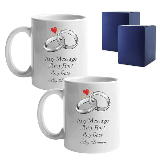 Wedding Mug Set, Any Message, Wedding Rings, 11oz/312ml Mugs - The Gift Cabin UK