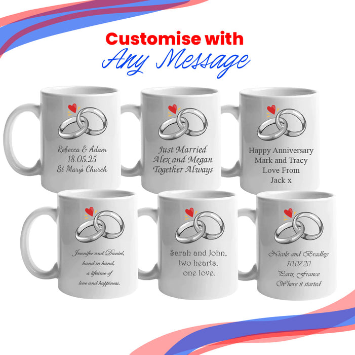 Wedding Mug Set, Any Message, Wedding Rings, 11oz/312ml Mugs - The Gift Cabin UK