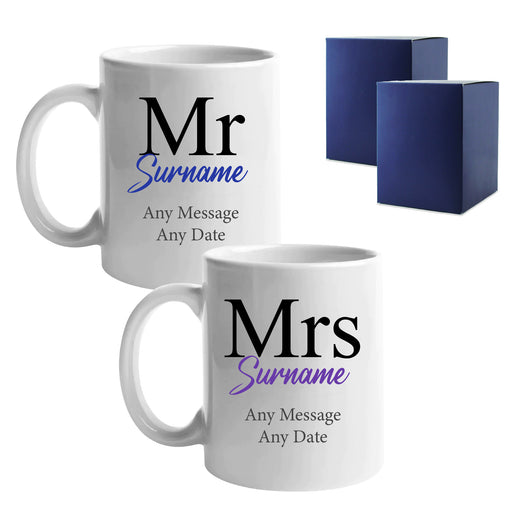 Mr and Mrs Mug Set, Classic Font Design, Ceramic 11oz/312ml Mugs - The Gift Cabin UK