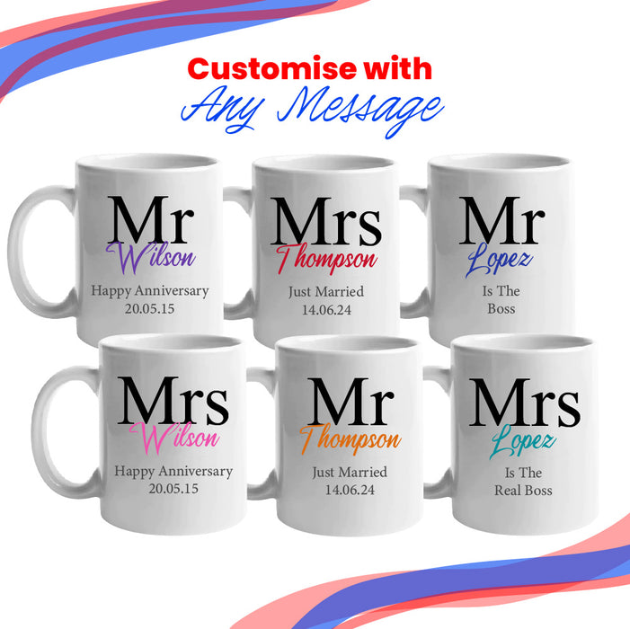 Mr and Mrs Mug Set, Classic Font Design, Ceramic 11oz/312ml Mugs - The Gift Cabin UK