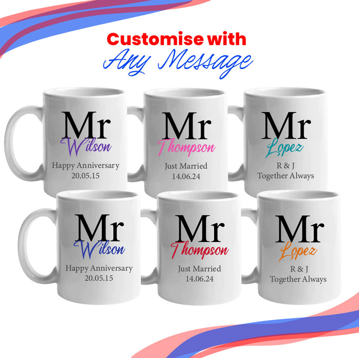 Mr and Mr Mug Set, Classic Font Design, Ceramic 11oz/312ml Mugs - The Gift Cabin UK