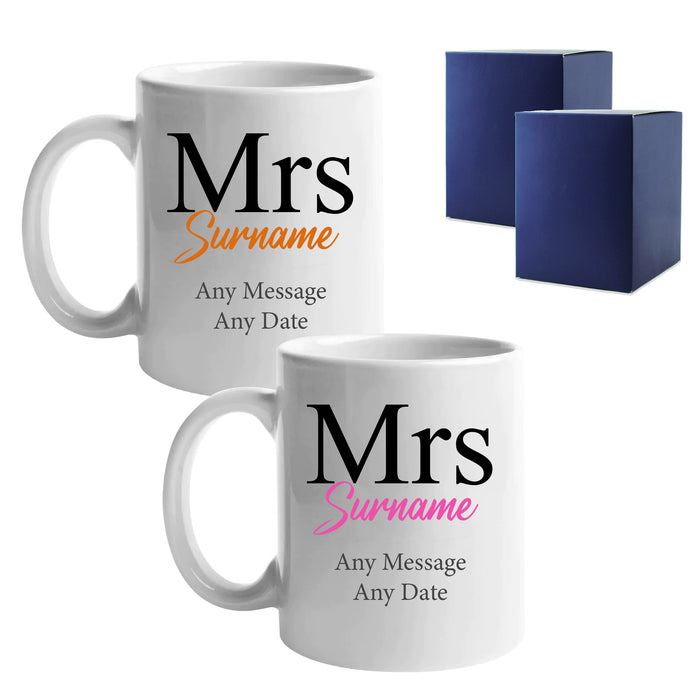 Mrs and Mrs Mug Set, Classic Font Design, Ceramic 11oz/312ml Mugs - The Gift Cabin UK