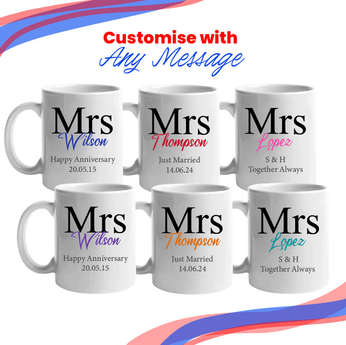 Mrs and Mrs Mug Set, Classic Font Design, Ceramic 11oz/312ml Mugs - The Gift Cabin UK