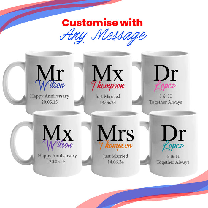 Gender Neutral Wedding Mug Set, Mx and Mx Classic Font Design - The Gift Cabin UK