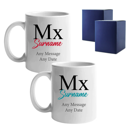 Gender Neutral Wedding Mug Set, Mx and Mx Classic Font Design - The Gift Cabin UK