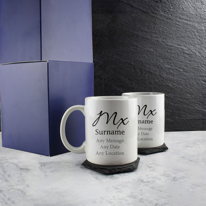 Gender Neutral Wedding Mug Set, Mx and Mx Elegant Font Design - The Gift Cabin UK