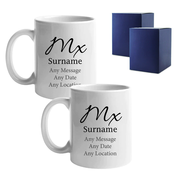 Gender Neutral Wedding Mug Set, Mx and Mx Elegant Font Design - The Gift Cabin UK