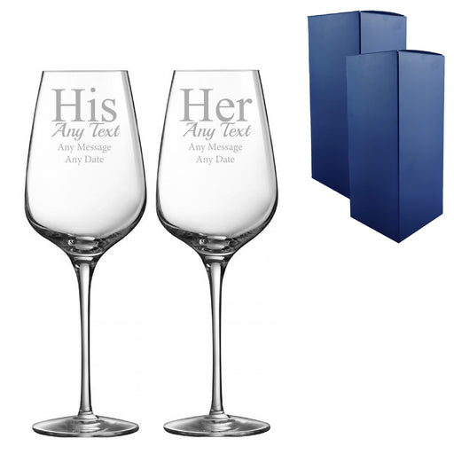 Engraved His and Hers Sublym Wine Glasses, 15.8oz/450ml, Gift Boxed - The Gift Cabin UK