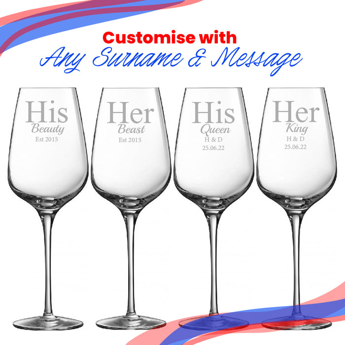 Engraved His and Hers Sublym Wine Glasses, 15.8oz/450ml, Gift Boxed - The Gift Cabin UK