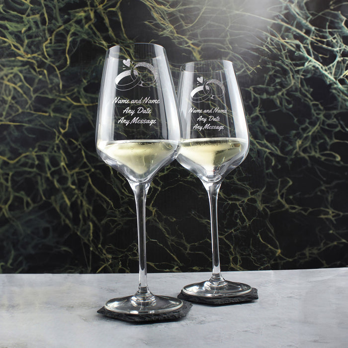 Engraved Set of Sublym Wine Glasses, Wedding Rings, 15.8oz/450ml - The Gift Cabin UK