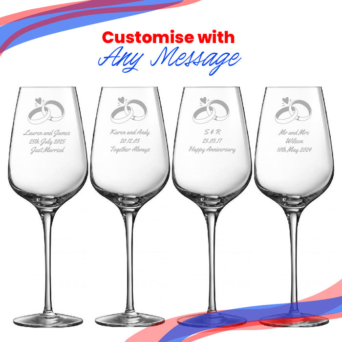 Engraved Set of Sublym Wine Glasses, Wedding Rings, 15.8oz/450ml - The Gift Cabin UK