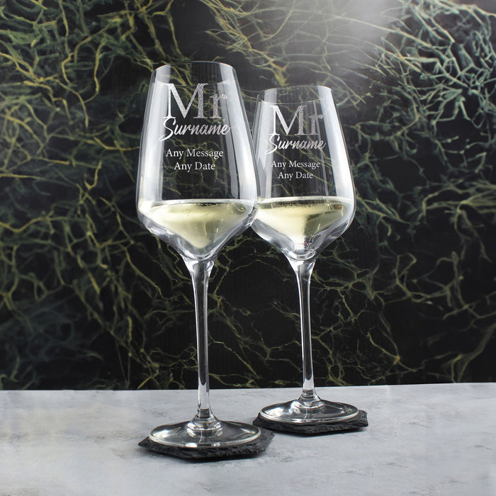 Engraved Mr and Mr Sublym Wine Glasses, 15.8oz/450ml, Classic Font - The Gift Cabin UK