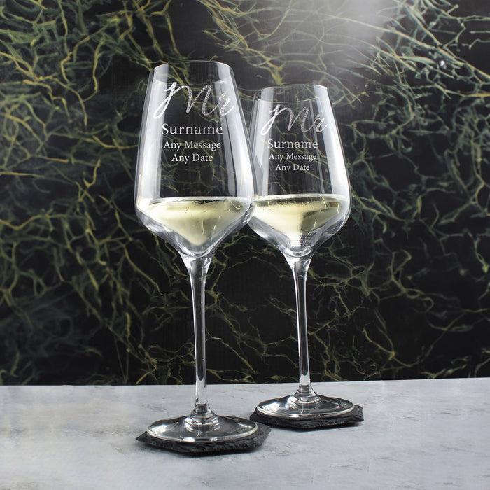 Engraved Mr and Mr Sublym Wine Glasses, 15.8oz/450ml, Elegant Font - The Gift Cabin UK