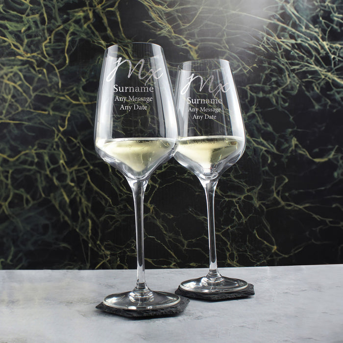 Engraved Gender Neutral Wedding Glasses, Mx and Mx, 15.8oz/450ml, Elegant Font - The Gift Cabin UK