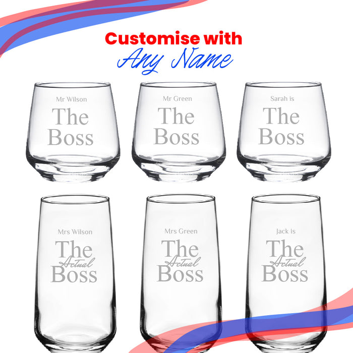 Engraved His and Hers Whisky and Cocktail Set, The Actual Boss - The Gift Cabin UK