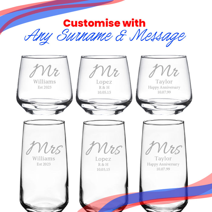 Engraved Mr and Mrs Whisky and Cocktail Set, Elegant Font - The Gift Cabin UK