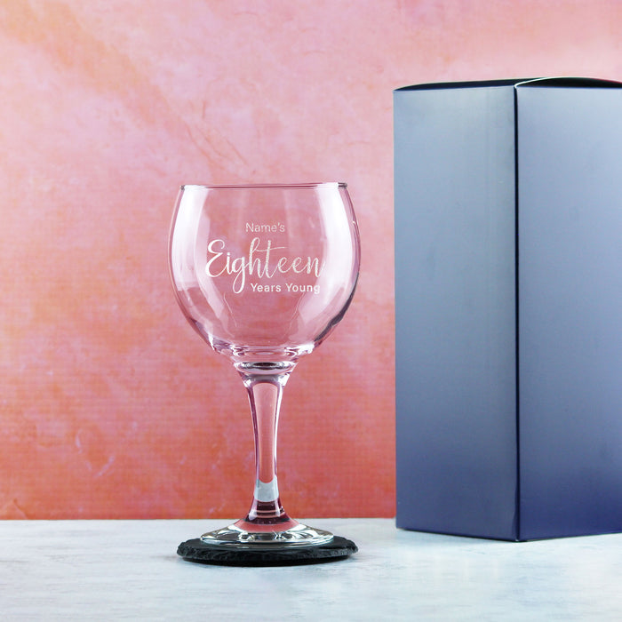 Engraved 18th Birthday Cubata Gin Glass, Years Young Delicate Font - The Gift Cabin UK