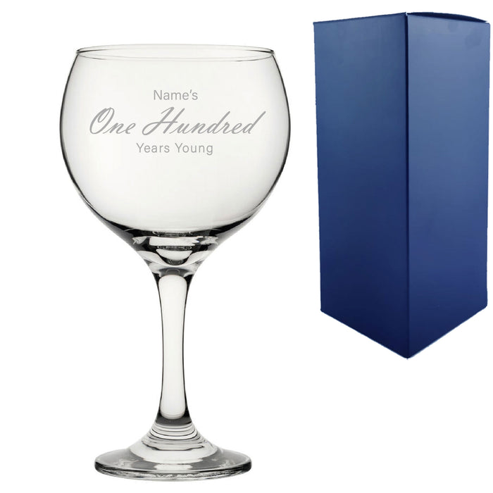 Engraved 100th Birthday Cubata Gin Glass, Years Young Handwritten - The Gift Cabin UK