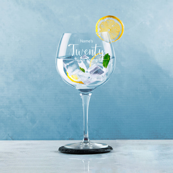 Engraved 20th Birthday Primeur Gin Glass Years Young Delicate Font - The Gift Cabin UK