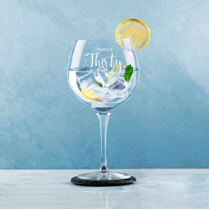 Engraved 30th Birthday Primeur Gin Glass Years Young Delicate Font - The Gift Cabin UK