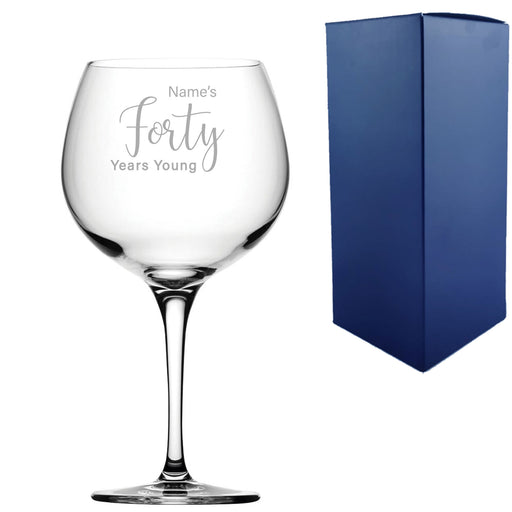 Engraved 40th Birthday Primeur Gin Glass Years Young Delicate Font - The Gift Cabin UK