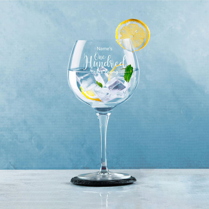 Engraved 100th Birthday Primeur Gin Glass Years Young Delicate Font - The Gift Cabin UK