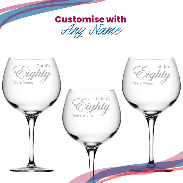 Engraved 80th Birthday Primeur Gin Glass Years Young Curly Font - The Gift Cabin UK