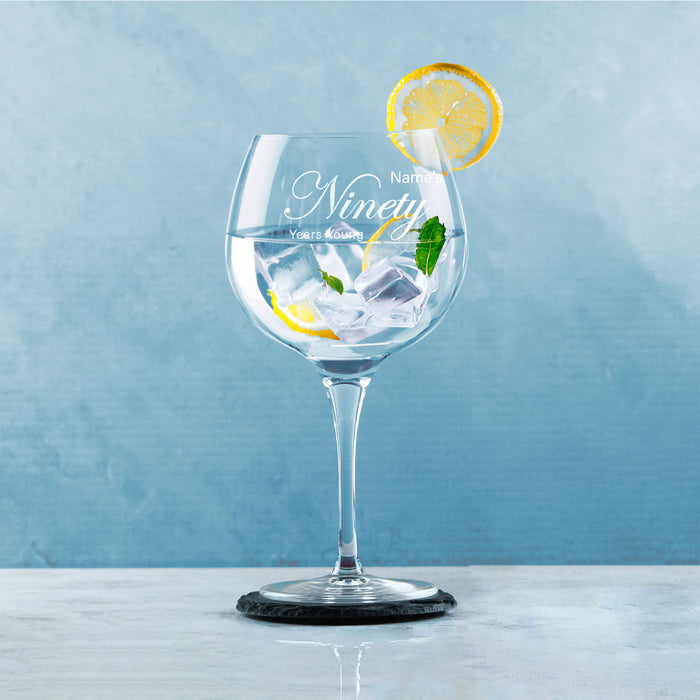 Engraved 90th Birthday Primeur Gin Glass Years Young Curly Font - The Gift Cabin UK