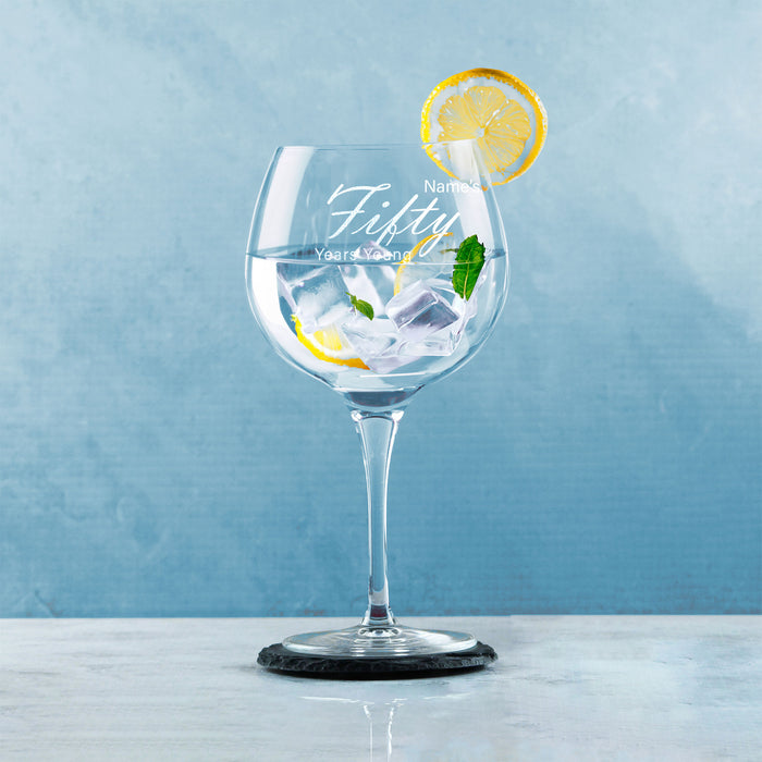 Engraved 50th Birthday Primeur Gin Glass Years Young Handwritten - The Gift Cabin UK