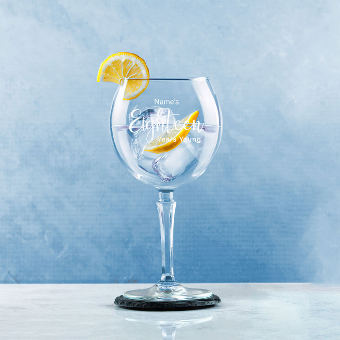 Engraved 18th Birthday Hudson Gin Glass, Years Young Delicate Font - The Gift Cabin UK