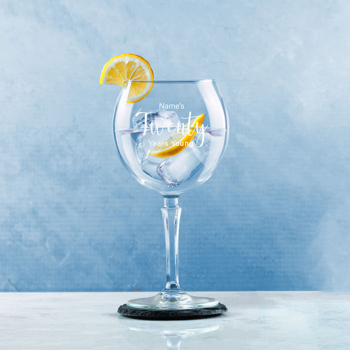 Engraved 20th Birthday Hudson Gin Glass, Years Young Delicate Font - The Gift Cabin UK