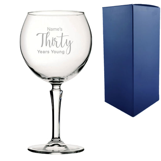 Engraved 30th Birthday Hudson Gin Glass, Years Young Delicate Font - The Gift Cabin UK