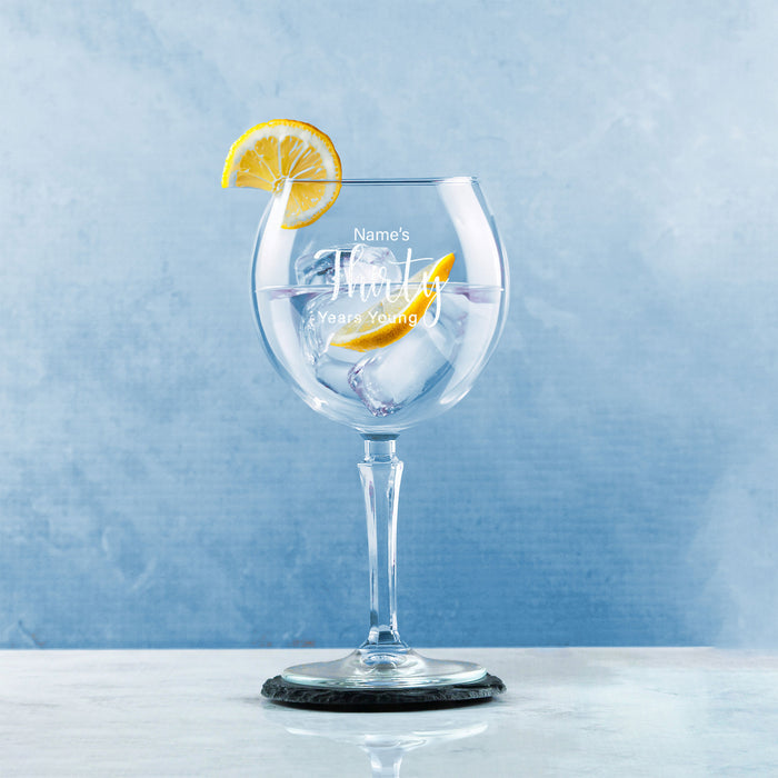 Engraved 30th Birthday Hudson Gin Glass, Years Young Delicate Font - The Gift Cabin UK