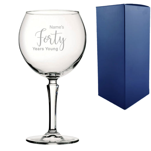 Engraved 40th Birthday Hudson Gin Glass, Years Young Delicate Font - The Gift Cabin UK