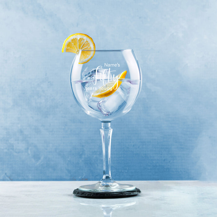 Engraved 50th Birthday Hudson Gin Glass, Years Young Delicate Font - The Gift Cabin UK