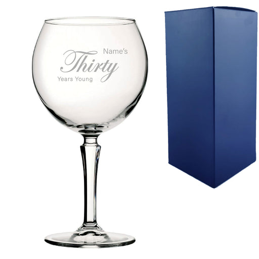 Engraved 30th Birthday Hudson Gin Glass, Years Young Curly Font - The Gift Cabin UK