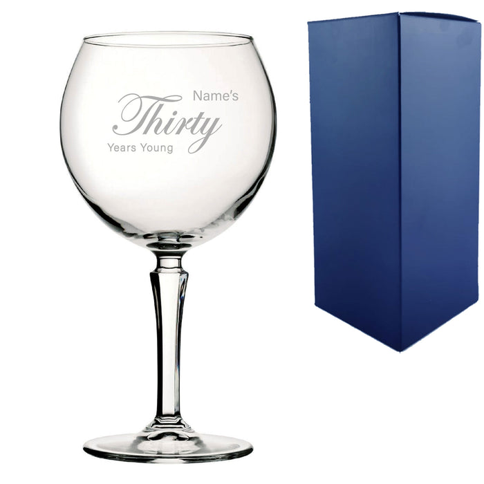 Engraved 30th Birthday Hudson Gin Glass, Years Young Curly Font - The Gift Cabin UK